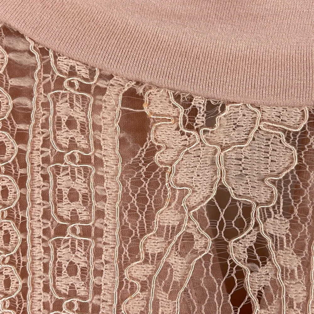 Halogen Pink Smoke Floral Lace Mock Neck Top